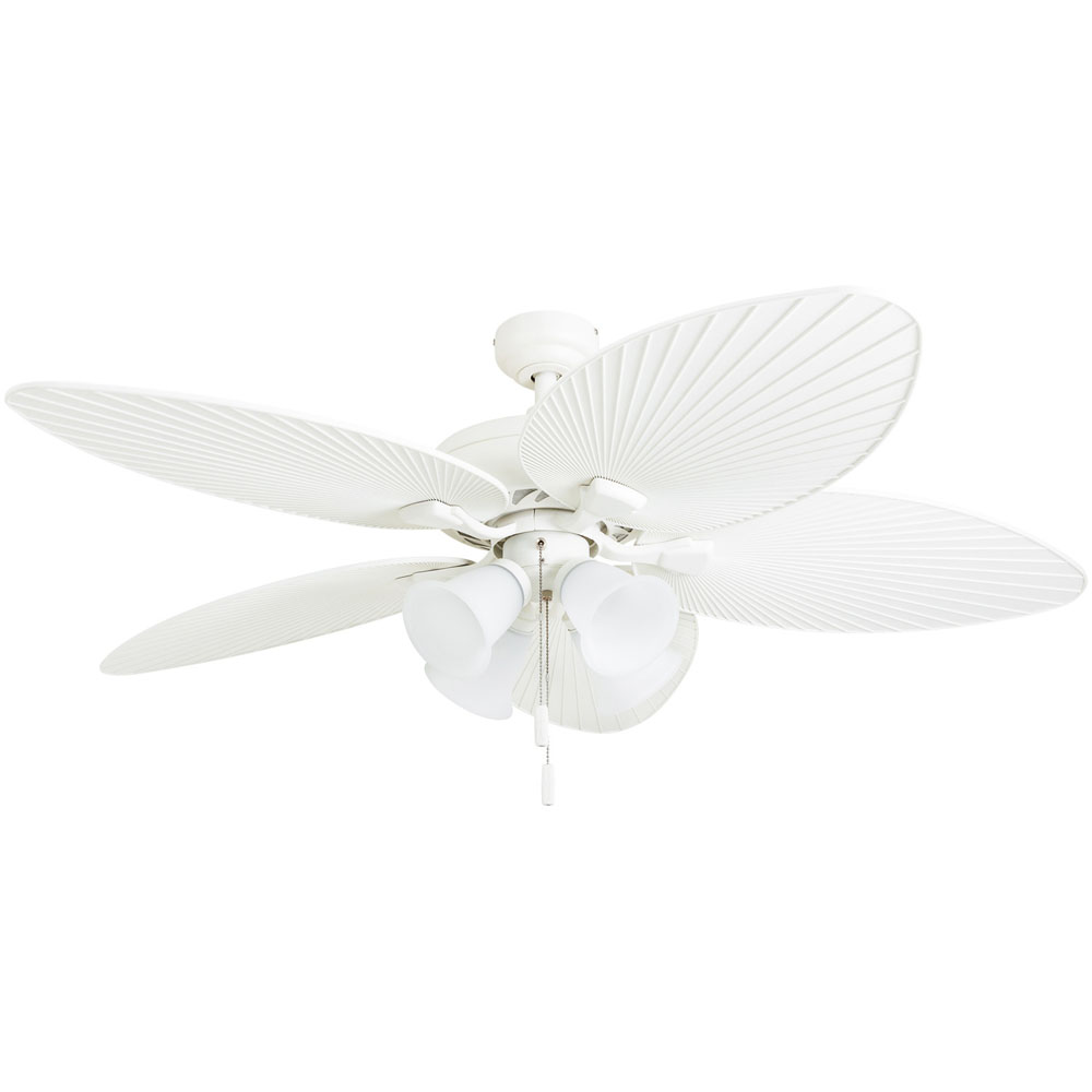 Honeywell Palm Lake 52-Inch White Tropical LED Ceiling Fan with Bowl Light, Palm Leaf Blades - 50509-03