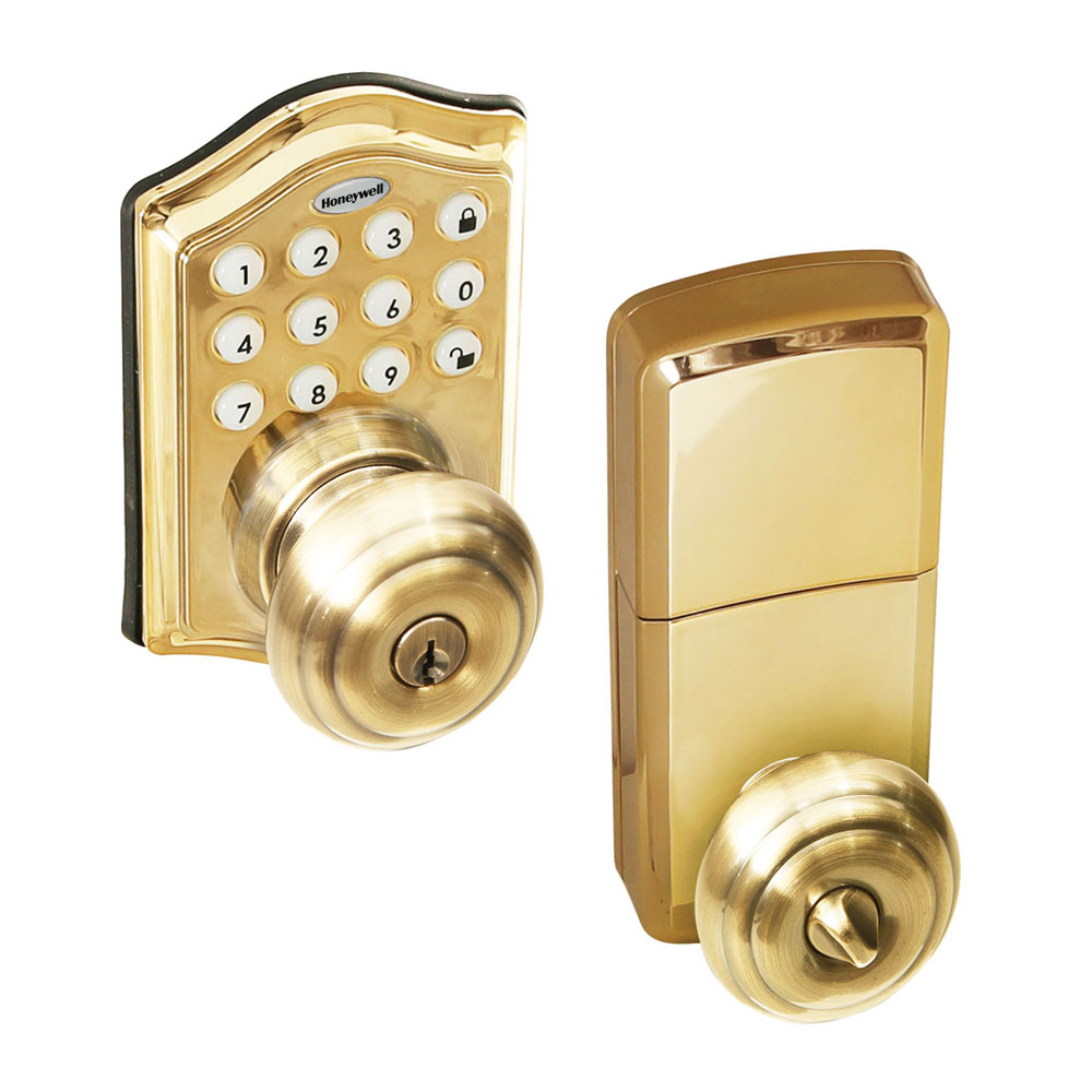 Honeywell - 8732001 Electronic Entry Knob Door Lock Polished Brass