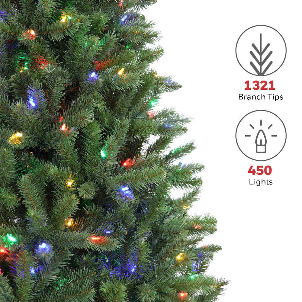 Honeywell 7ft Slim Pre-Lit Christmas Tree, Eagle Peak Pine Pencil Artificial Christmas Tree with 350 Color Changing LED Lights, Xmas Tree with 949
